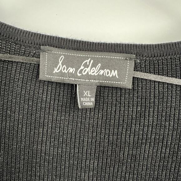 Sam Edelman Balloon Long Sleeves V-Neck Ribbed Knit Sweater Dress Black‎ Size XL - Picture 8 of 9